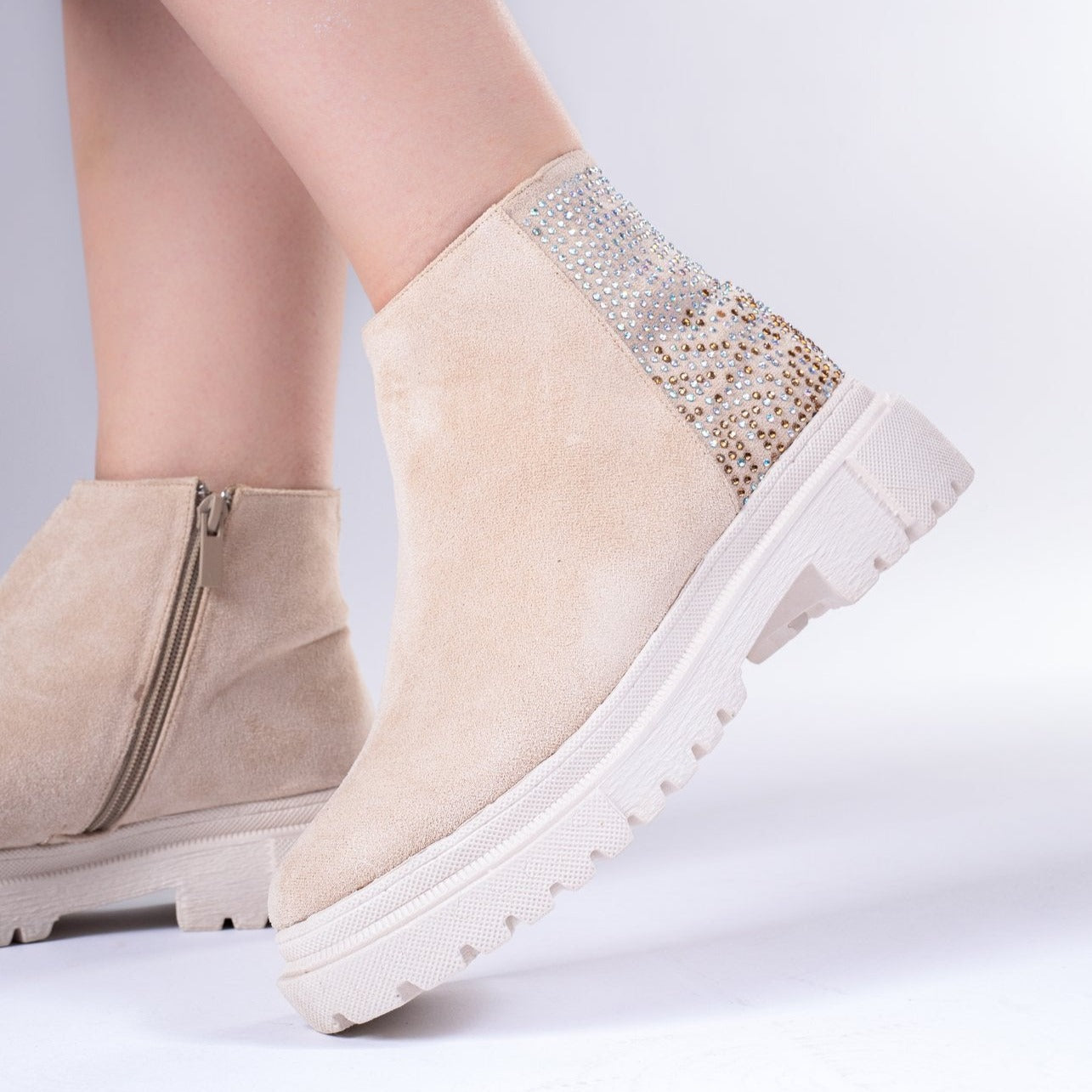 Casual mini boots with shiny glitter-604