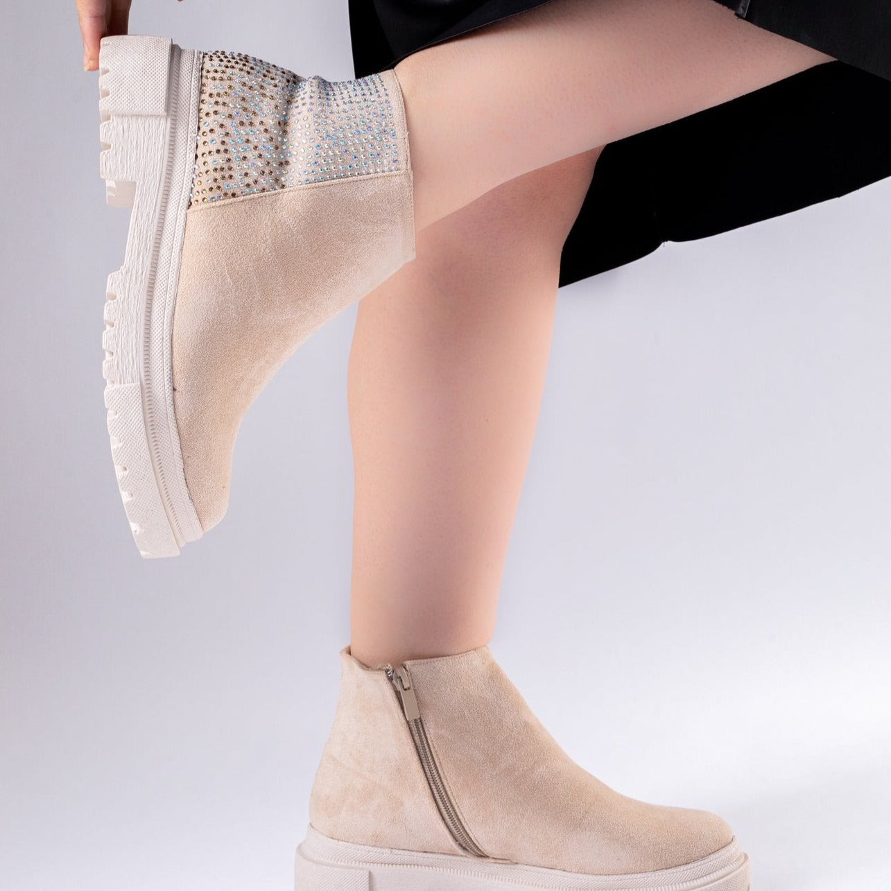 Casual mini boots with shiny glitter-604