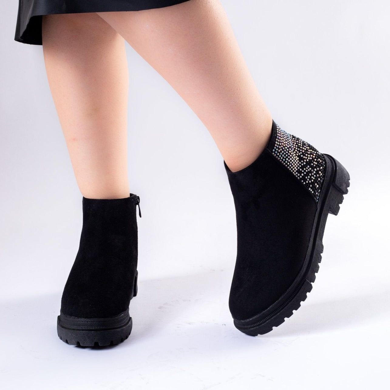 Casual mini boots with shiny glitter-604