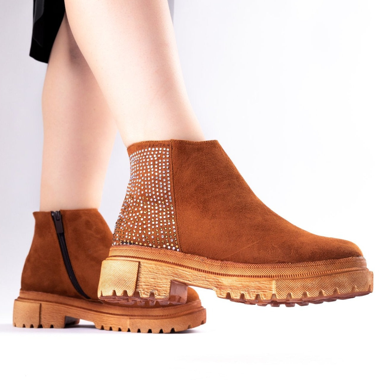 Casual mini boots with shiny glitter-604