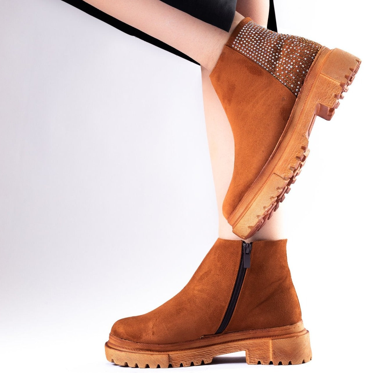 Casual mini boots with shiny glitter-604