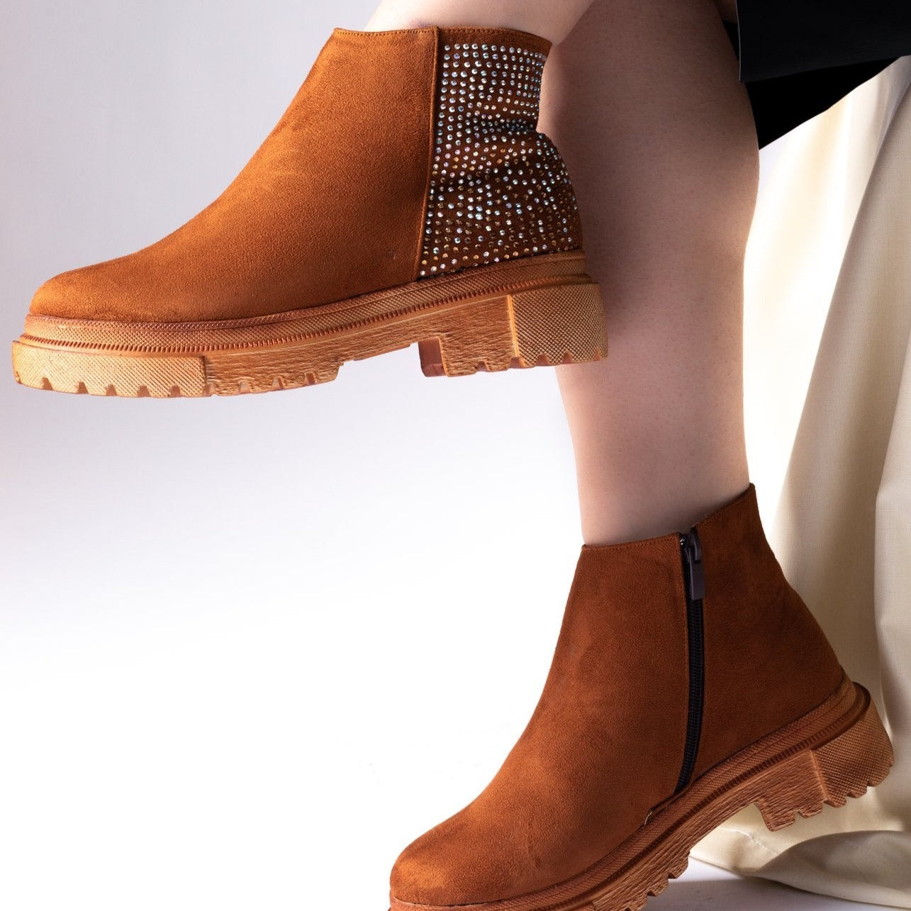 Casual mini boots with shiny glitter-604