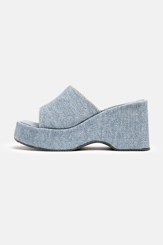 Modern Leather Denim High Heel Slippers-610