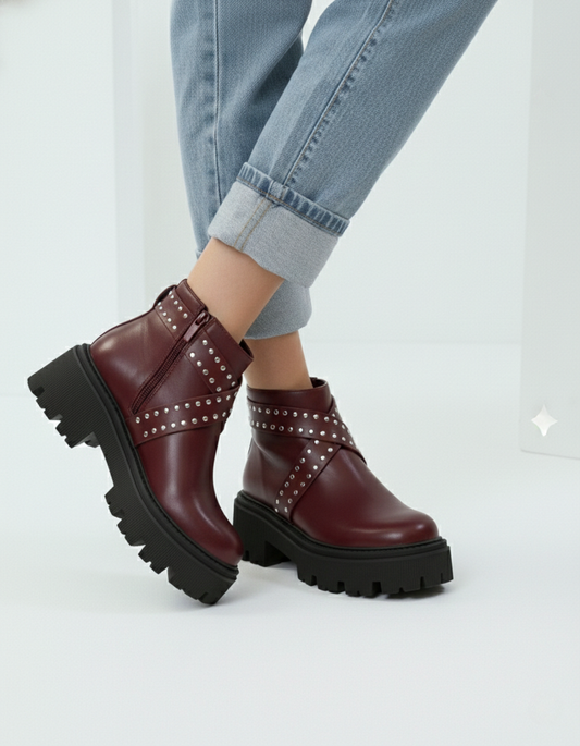 Studded Leather Platform Boots-006