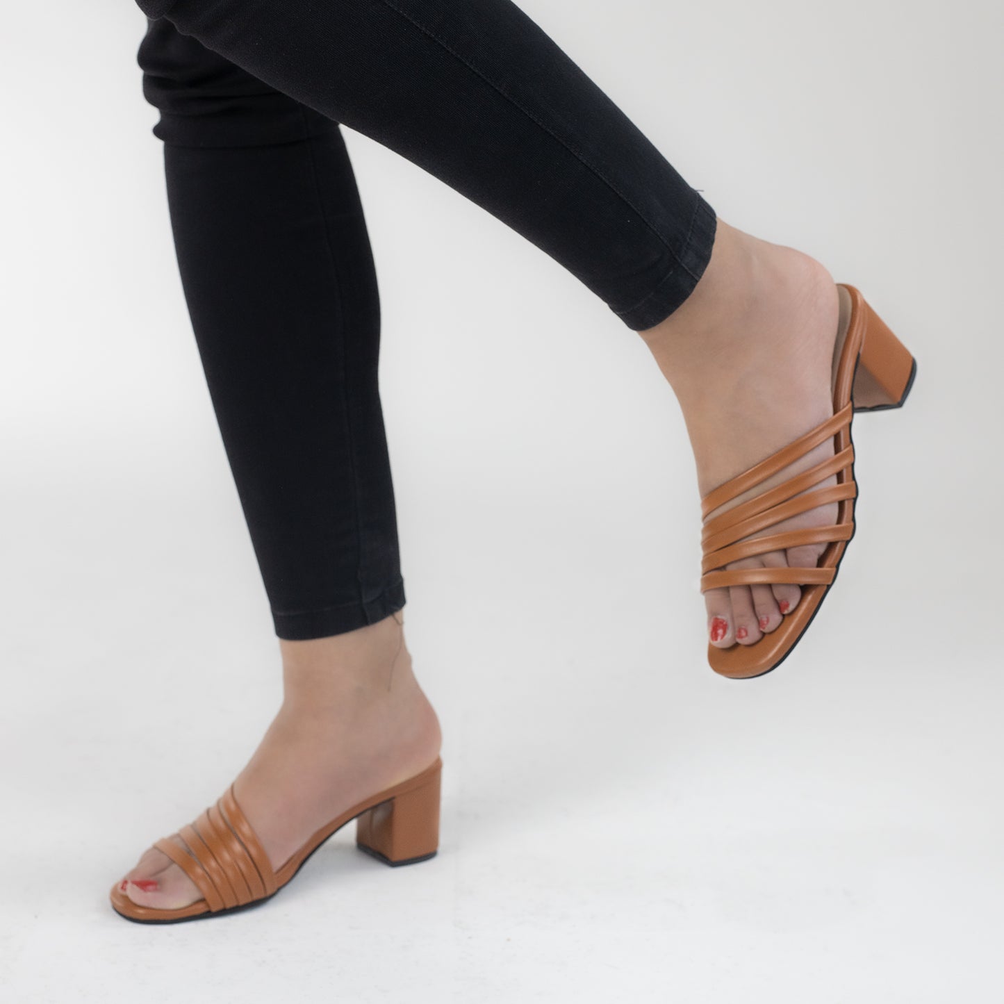 Leather strap heels slippers-1000