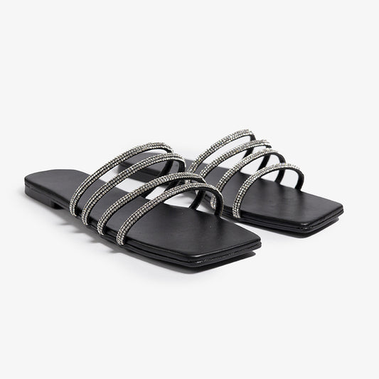 Slipper flat with 4 shiny belts-212