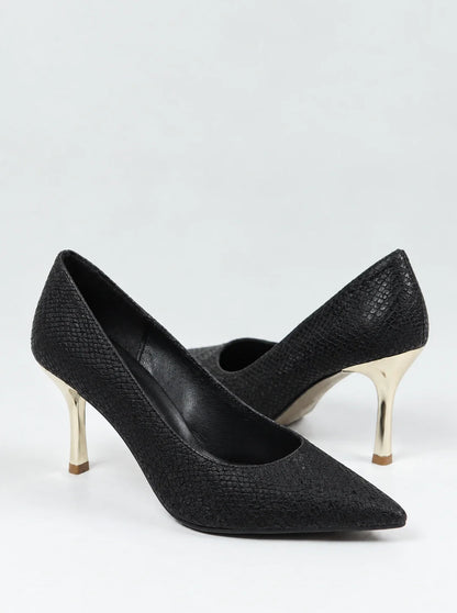 Snakeskin Textured Pumps with 7cm Gold Heel