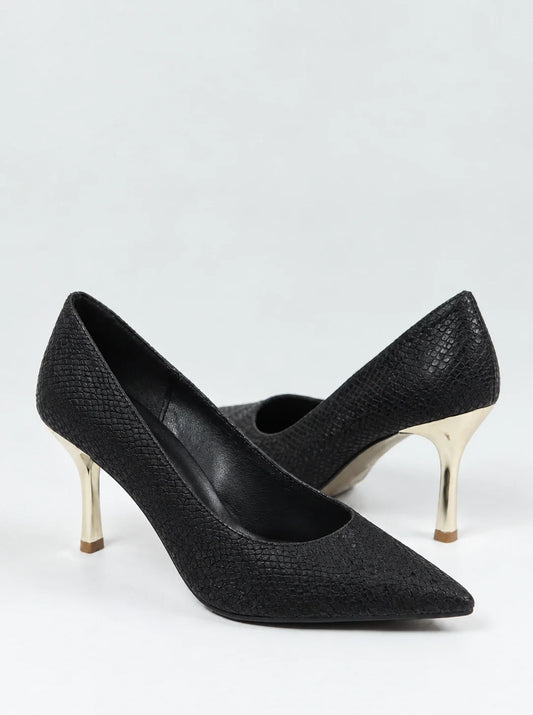 Snakeskin Textured Pumps with 7cm Gold Heel