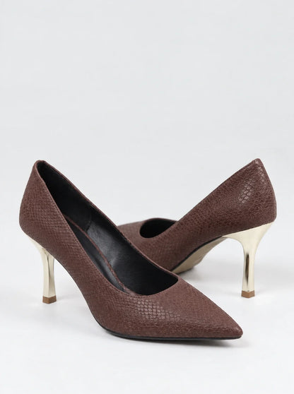 Snakeskin Textured Pumps with 7cm Gold Heel
