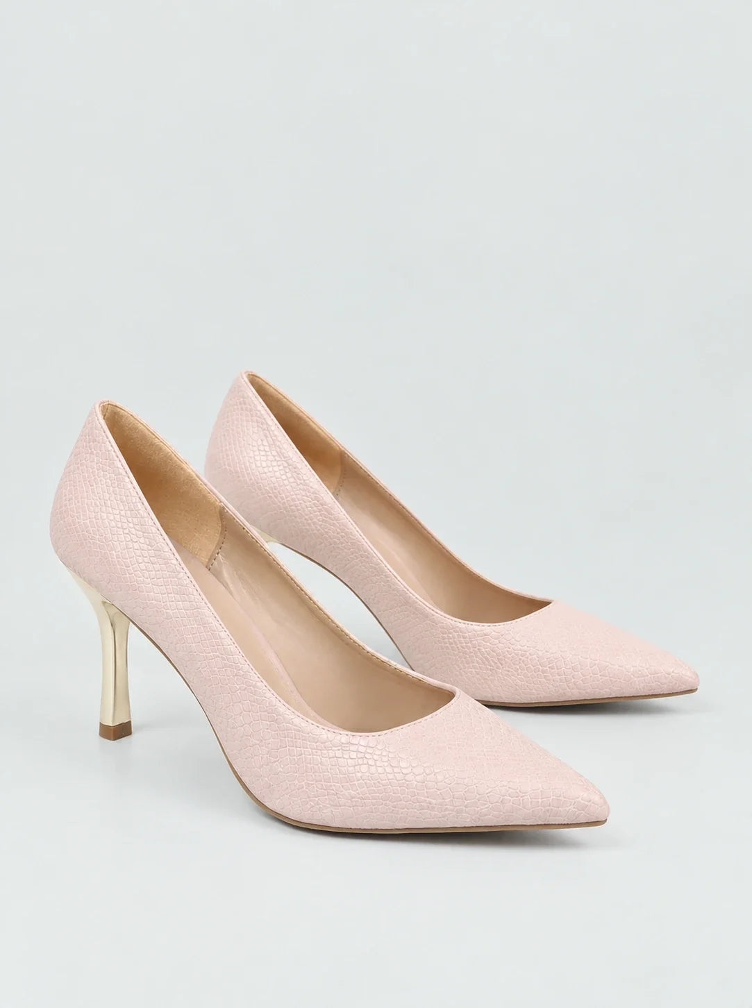 Snakeskin Textured Pumps with 7cm Gold Heel