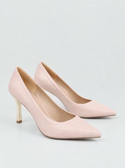 Snakeskin Textured Pumps with 7cm Gold Heel
