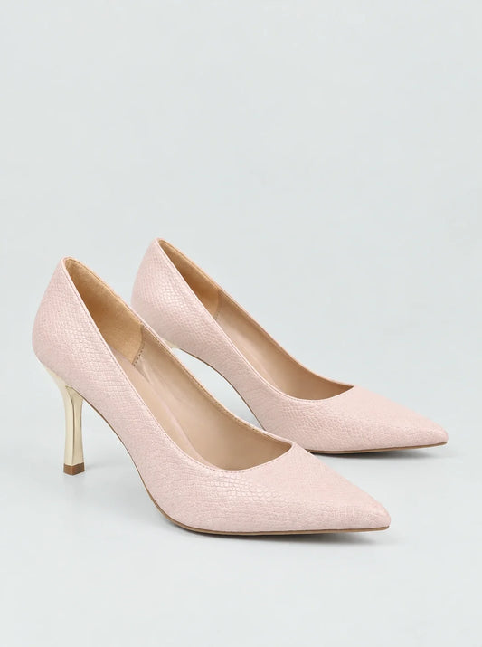 Snakeskin Textured Pumps with 7cm Gold Heel
