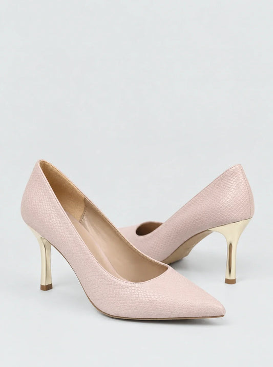 Snakeskin Textured Pumps with 7cm Gold Heel