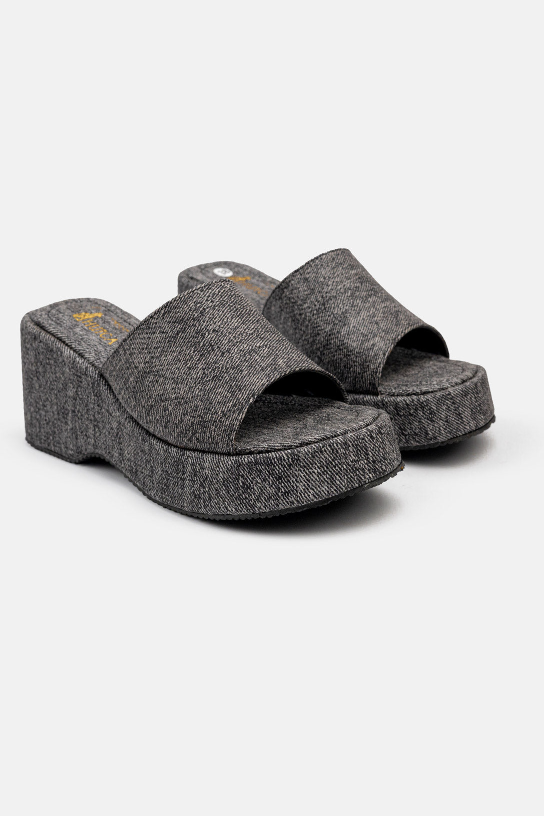 Modern Leather Denim High Heel Slippers-610