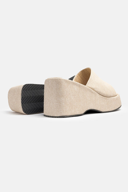 Modern Leather Denim High Heel Slippers-610
