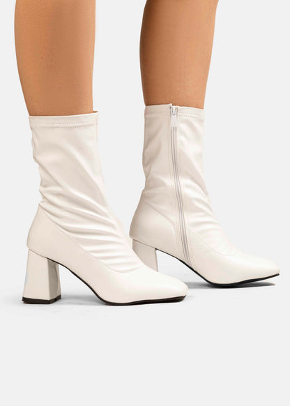 Stretch Leather Mid-Heel Ankle Boots-612