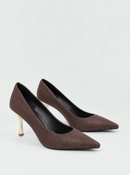 Snakeskin Textured Pumps with 7cm Gold Heel