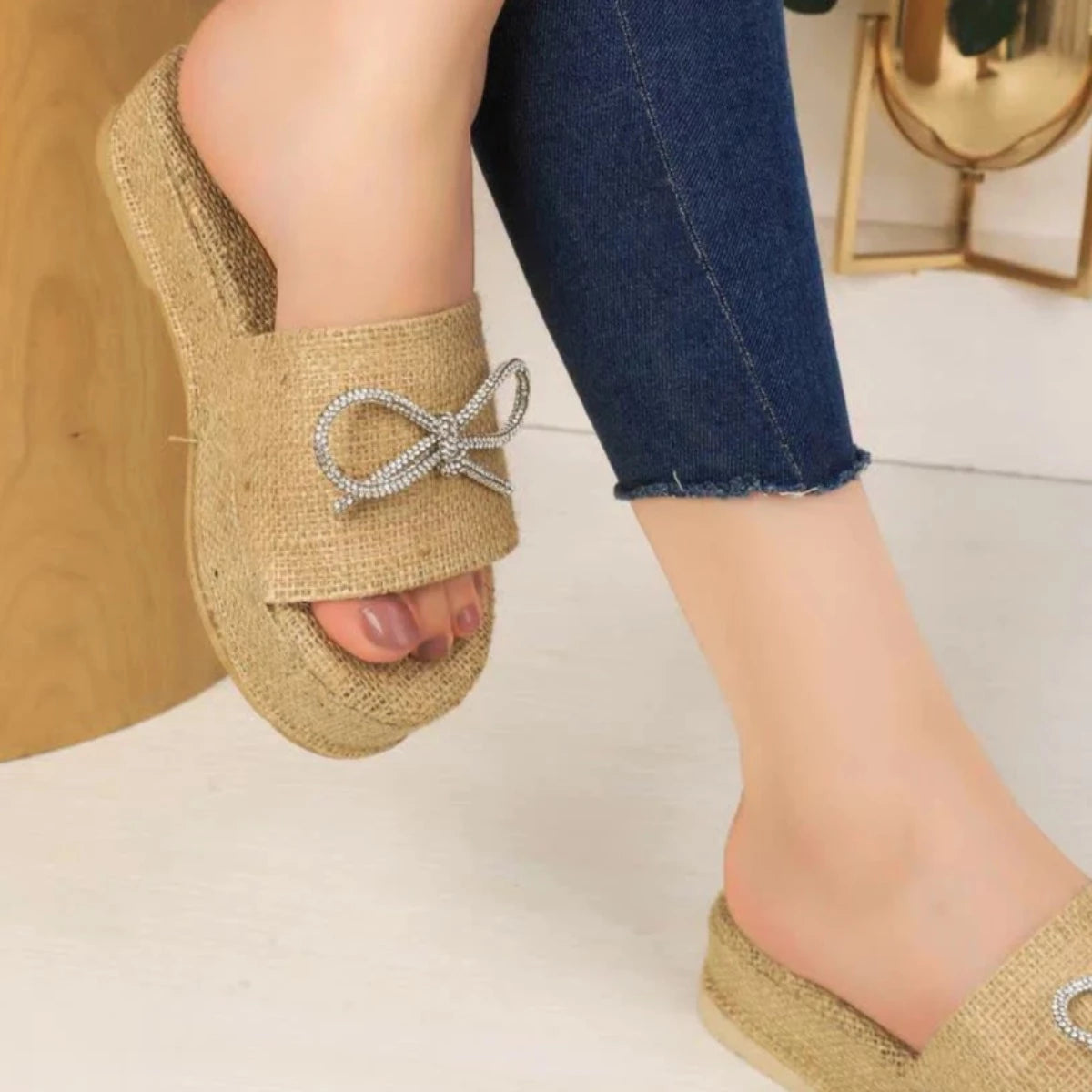 High burlap slipper with accessories-503