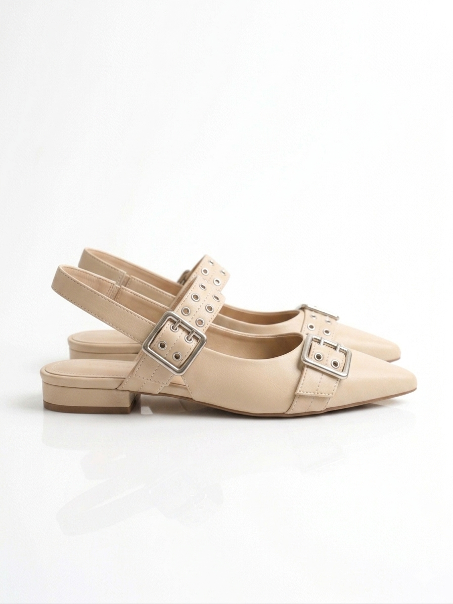 Black Double Buckle Flat Sandal-007