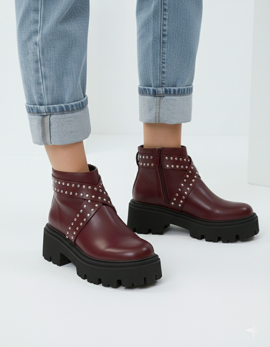 Studded Leather Platform Boots-006