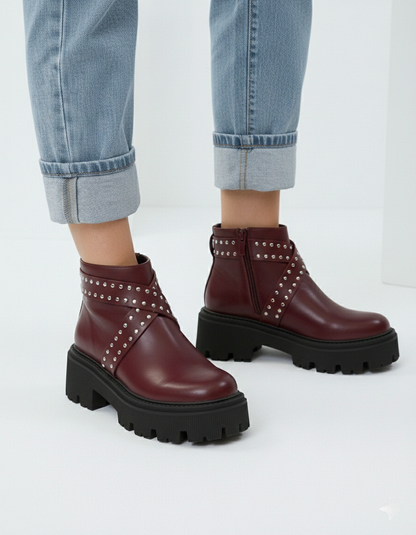 Studded Leather Platform Boots-006