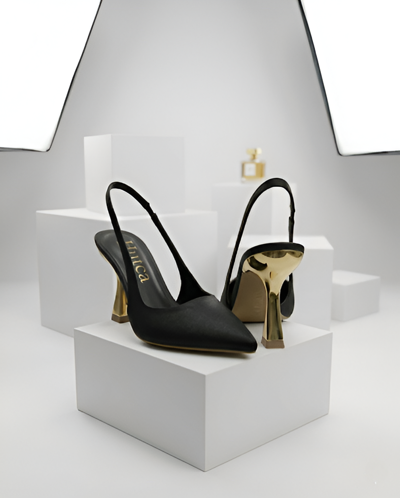 حذاء سلينج باك بكعب ذهبي | Slingback Gold Heel