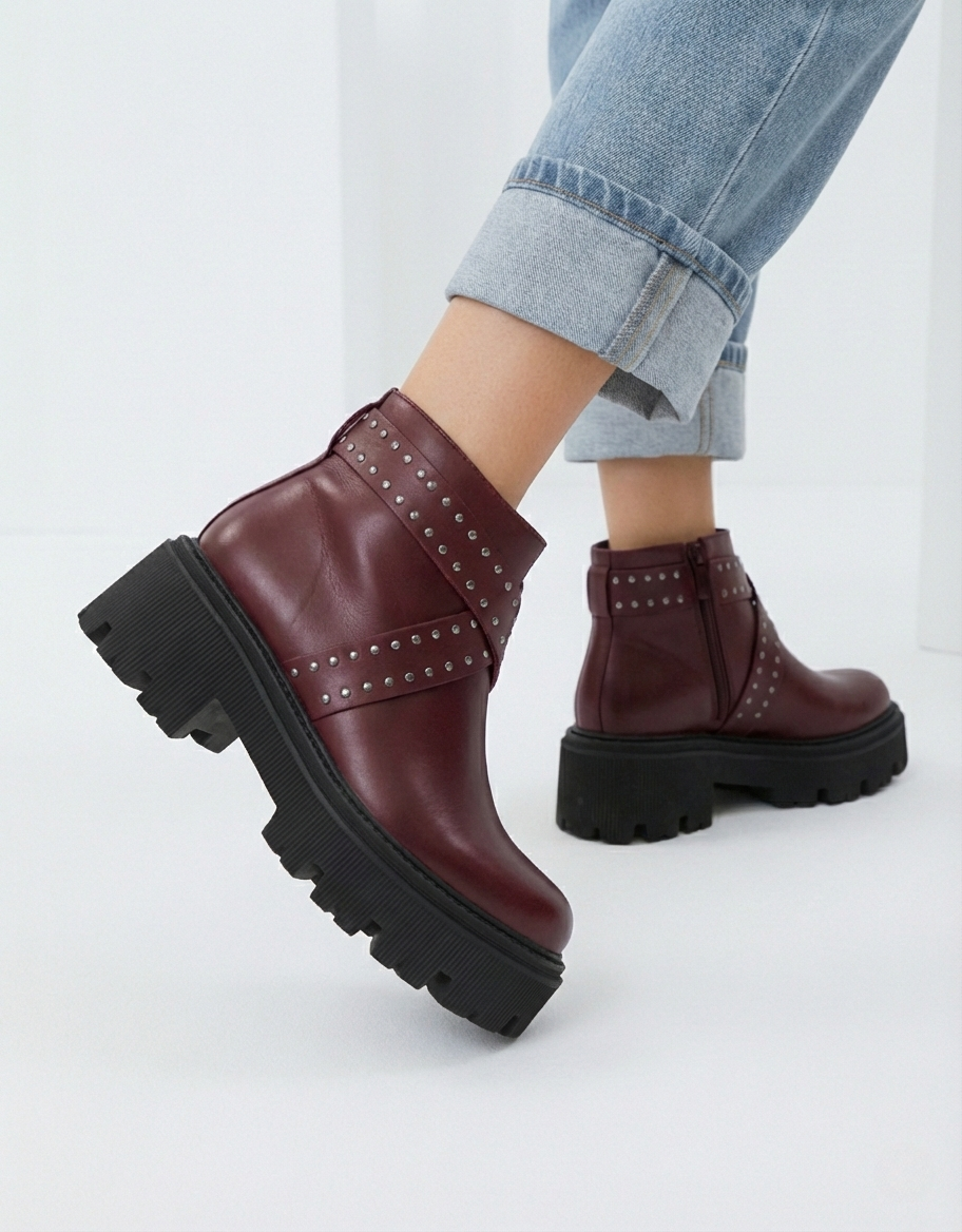 Studded Leather Platform Boots-006