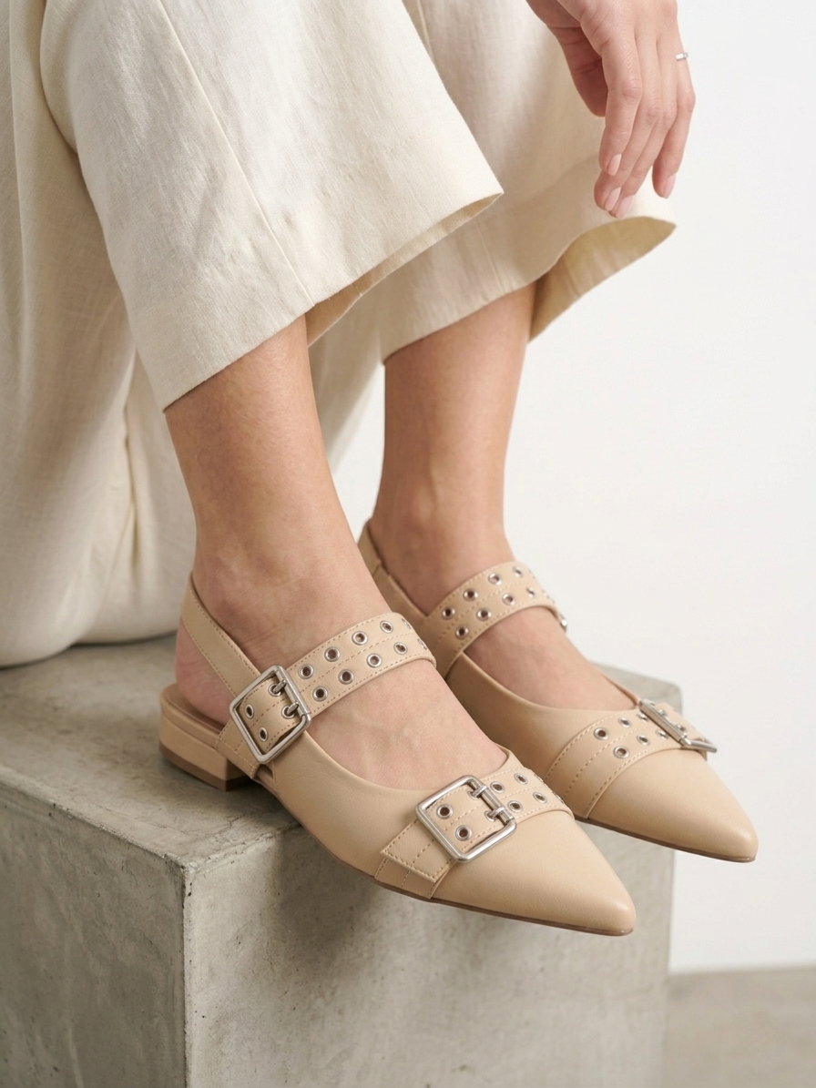 Black Double Buckle Flat Sandal-007