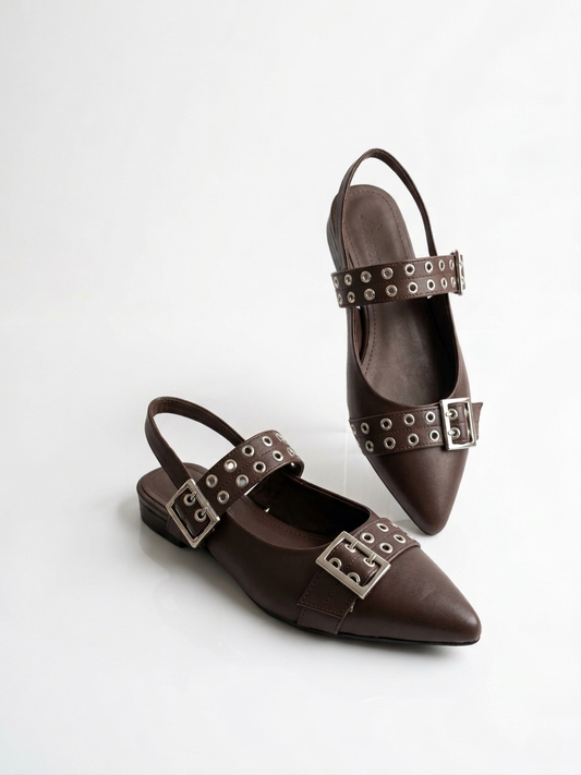 Black Double Buckle Flat Sandal-007
