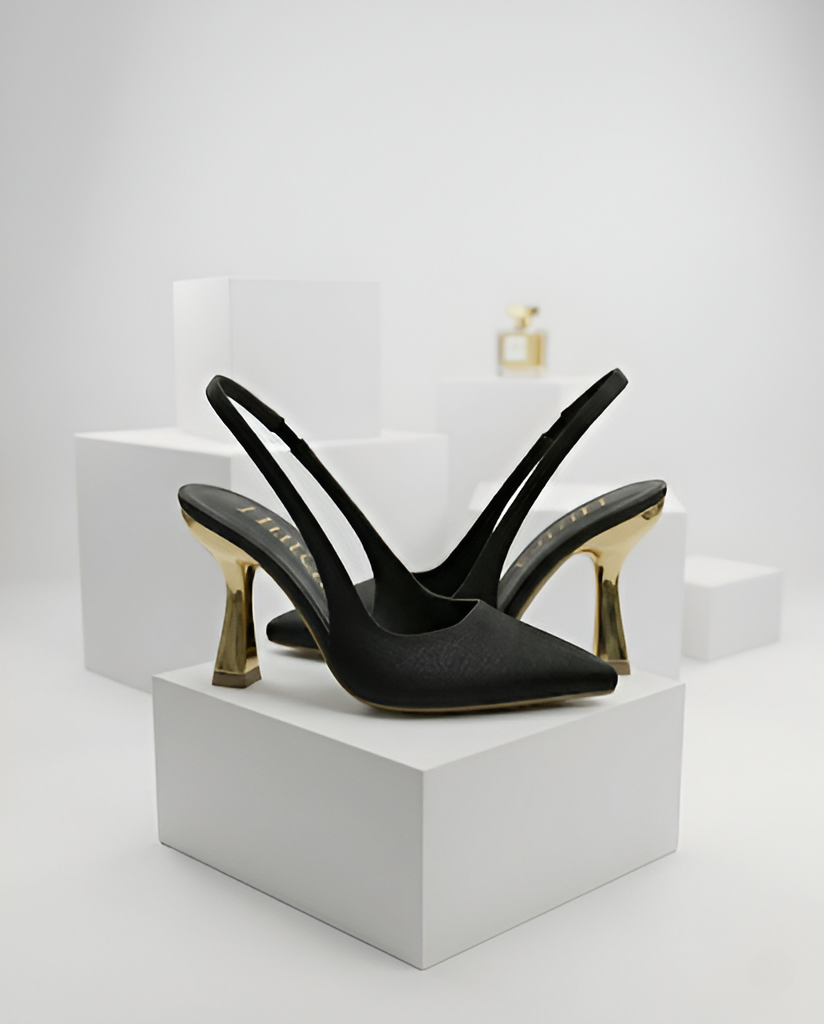 حذاء سلينج باك بكعب ذهبي | Slingback Gold Heel