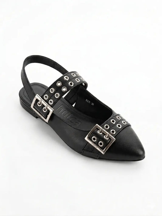 Black Double Buckle Flat Sandal-007