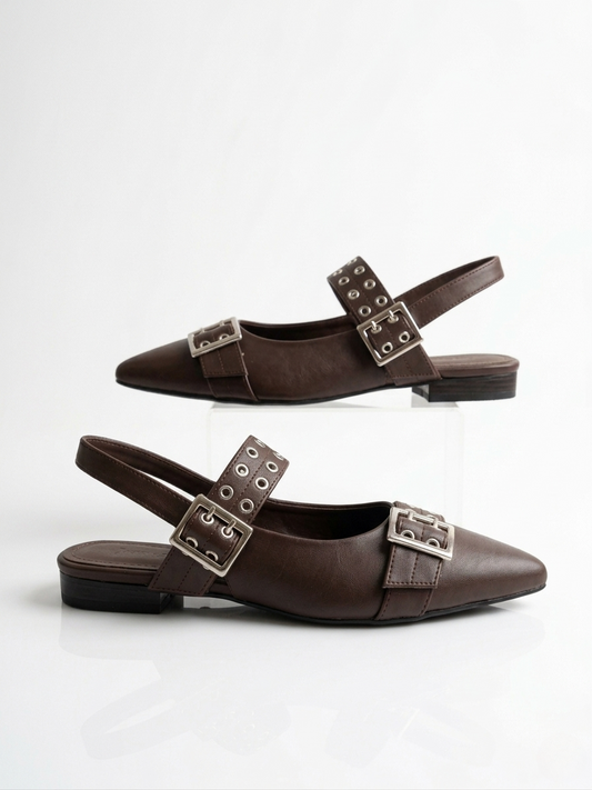 Black Double Buckle Flat Sandal-007