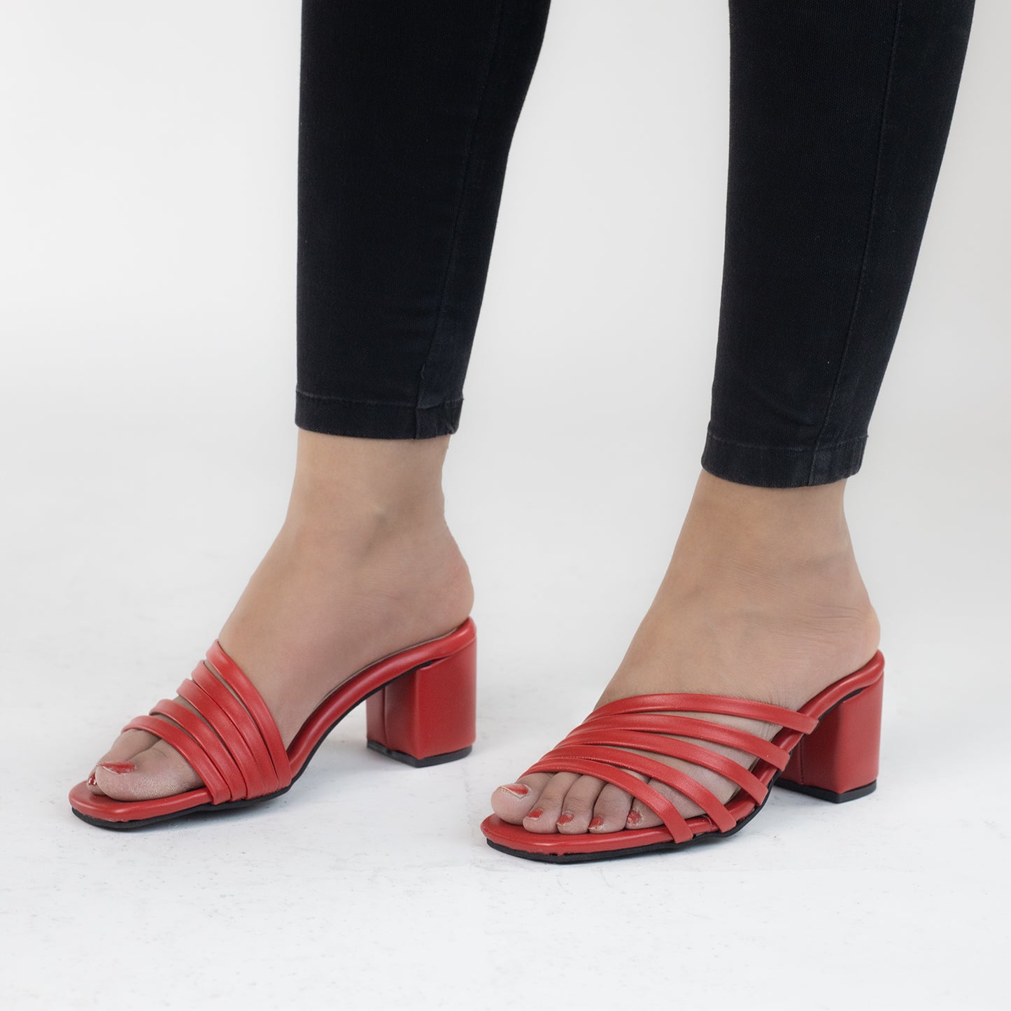 Leather strap heels slippers-1000