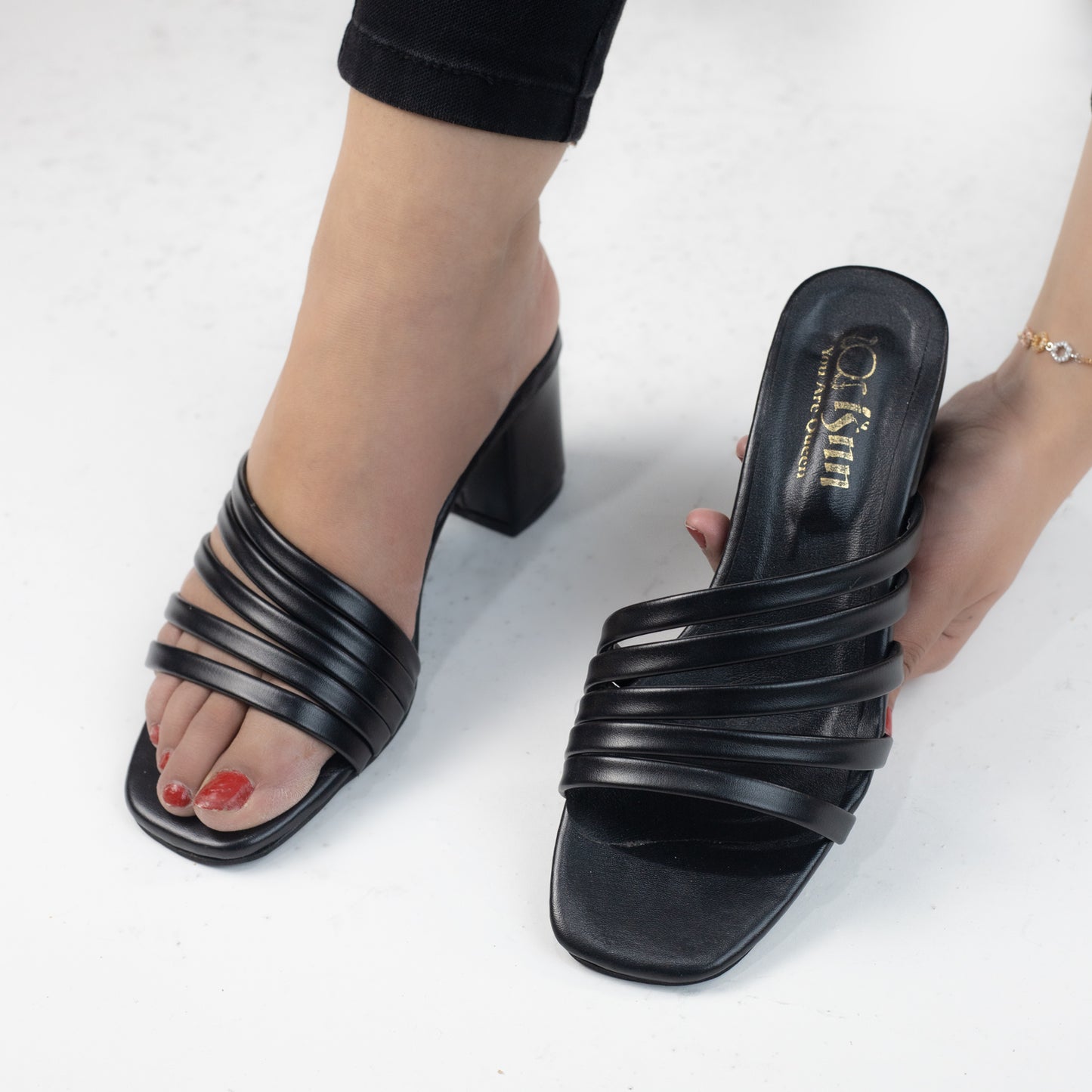 Leather strap heels slippers-1000