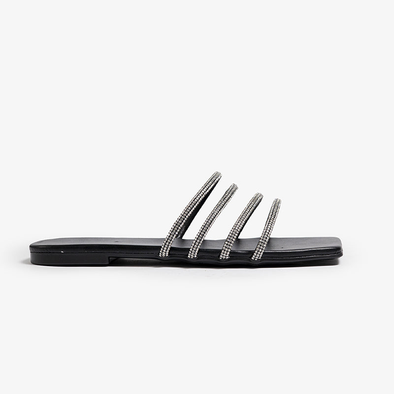 Slipper flat with 4 shiny belts-212