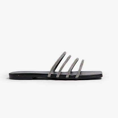 Slipper flat with 4 shiny belts-212